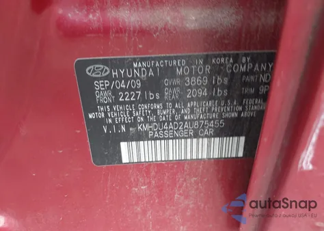 2010 Hyundai Elantra Se из США, поврежденный, VIN KMHDU4AD2AU875455